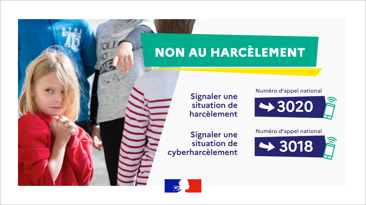 numéro non au harcèlement 3020 - numéro non au cyberharcèlement 3018