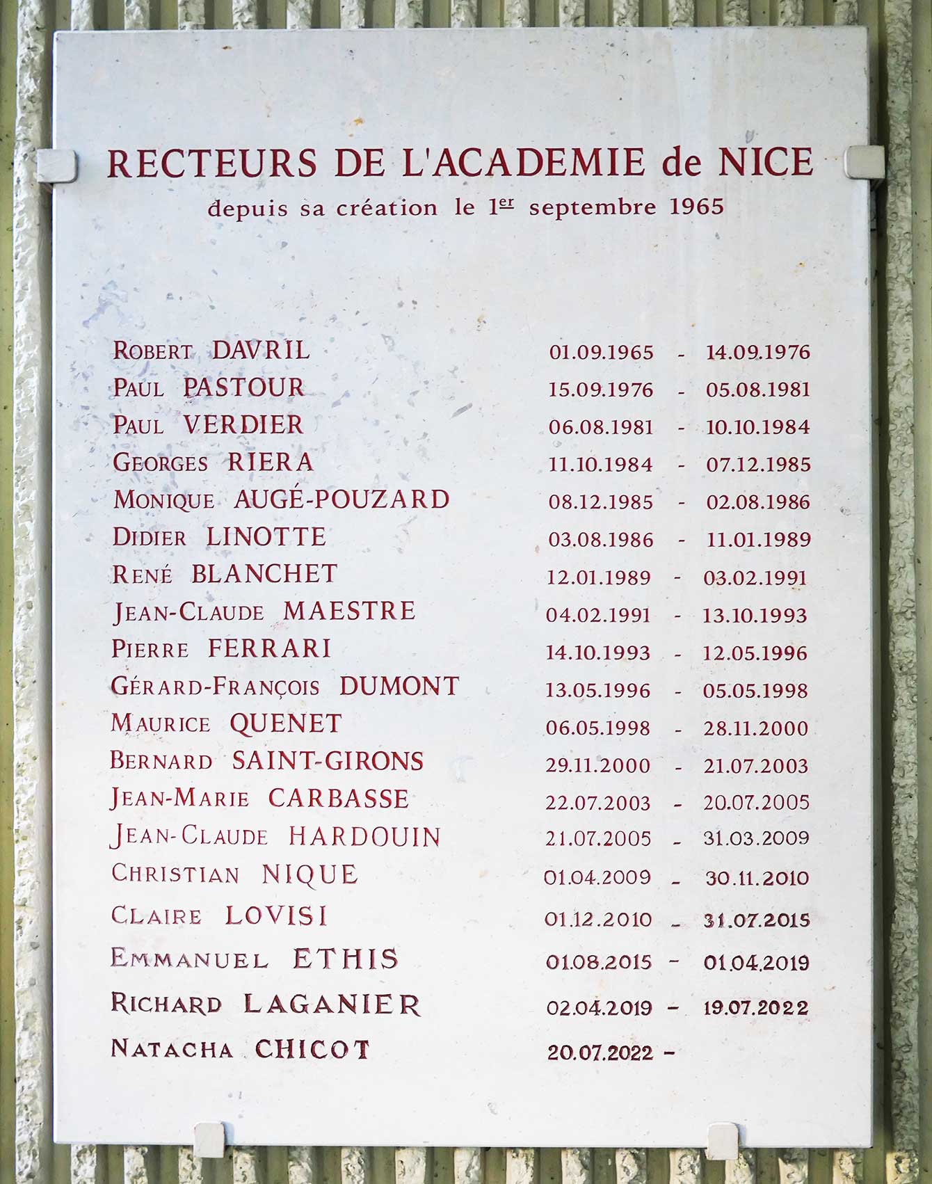 liste des rectrices et recteurs de l'académie de Nice