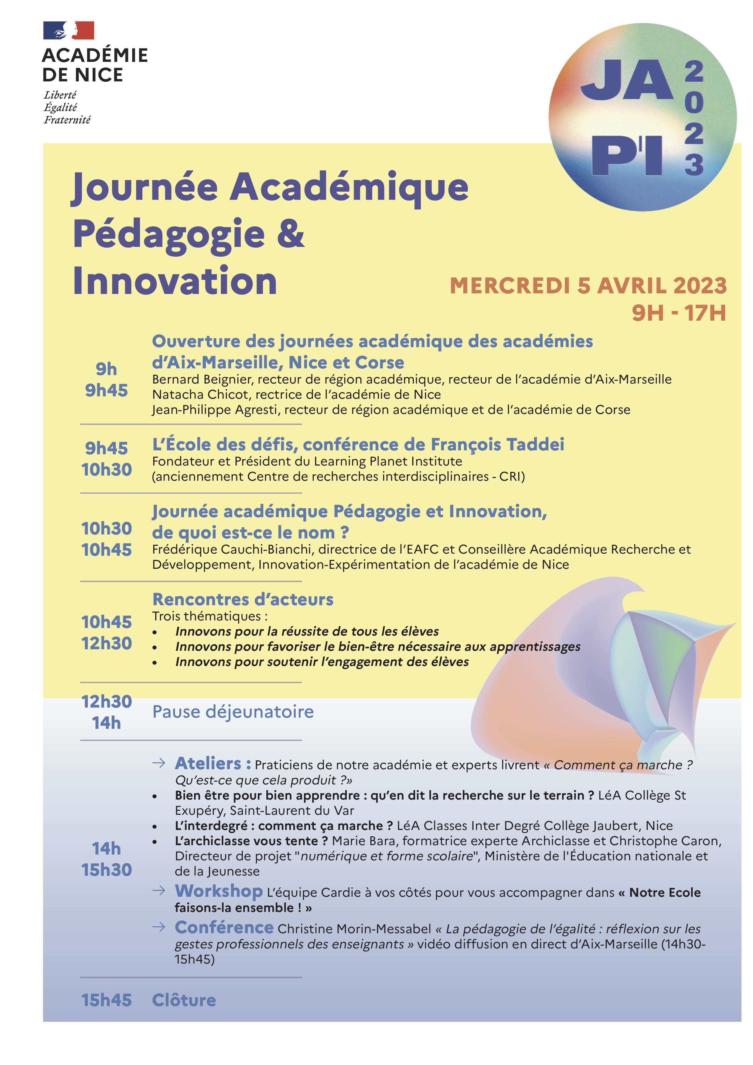 infographie du programme des Journée Académique Pédagogie & Innovation 