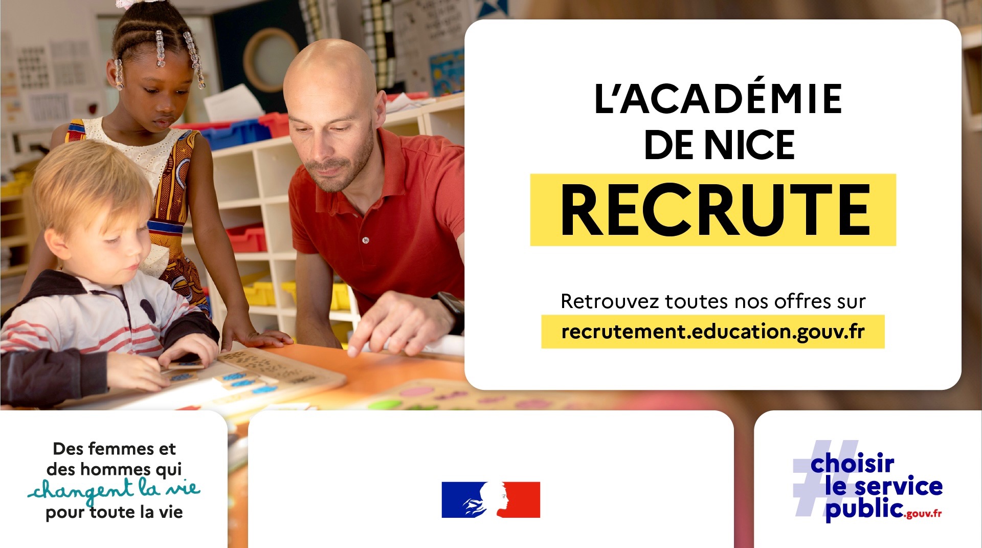 L'académie de Nice recrute. Retrouvez toutes nos offres sur recrutement.education.gouv.fr