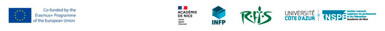 Ease logos des partenaires : Erasmus+ - Académie de Nice - INFP - RHS - INSPE